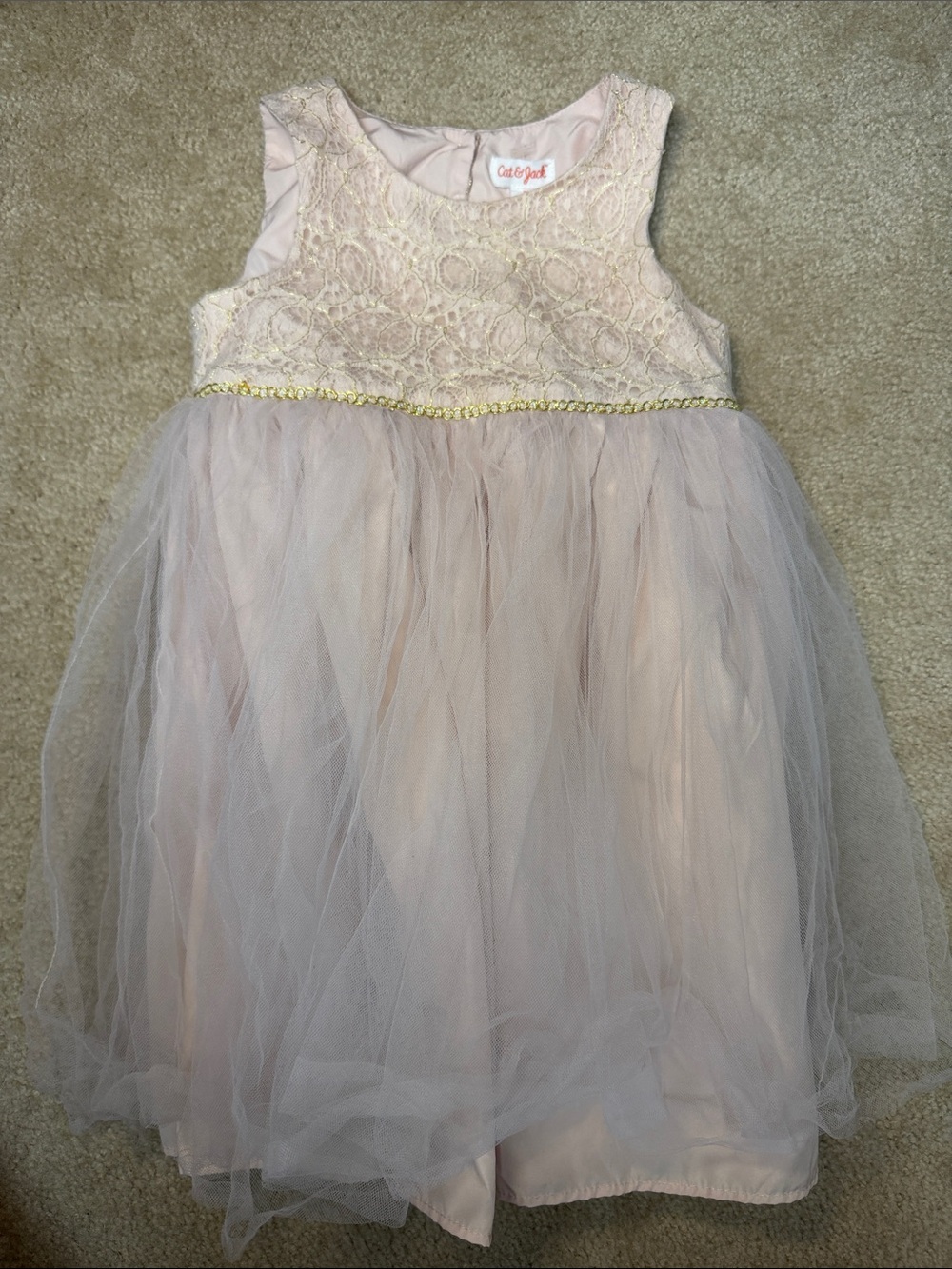 Cat & Jack Blush Pink Lace & Tulle Party Dress with Gold Trim